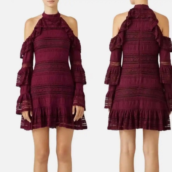 🎉On Sale New PARKER Crepe Tiered Ruffles Flounce Hem Cold Shoulder Dress - Picture 3 of 6